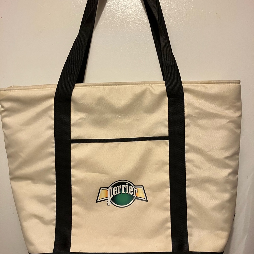 Insulated Cooler Perrier Cream and Black Tote Bag with Zipper